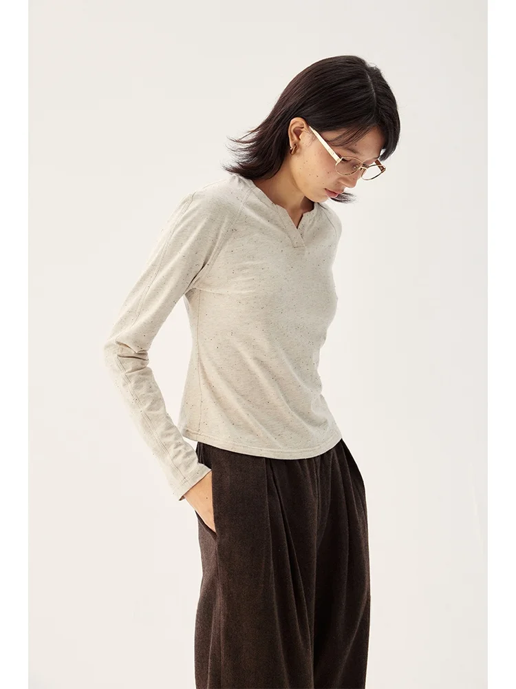 

Slim Fit Long Sve T-irt UMILAB Starburst Faionable Slimming Dot 3D Trim Ladies Casual Sle Wool Lyocell Cott...