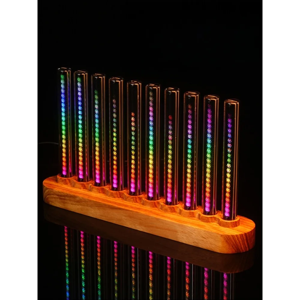 Walnut Wood Audio Spectrum Lamp Glow Nixie Tube Style Ambient Light RGB Rhythm Light for Gaming Room Unique Tech Gift for Men