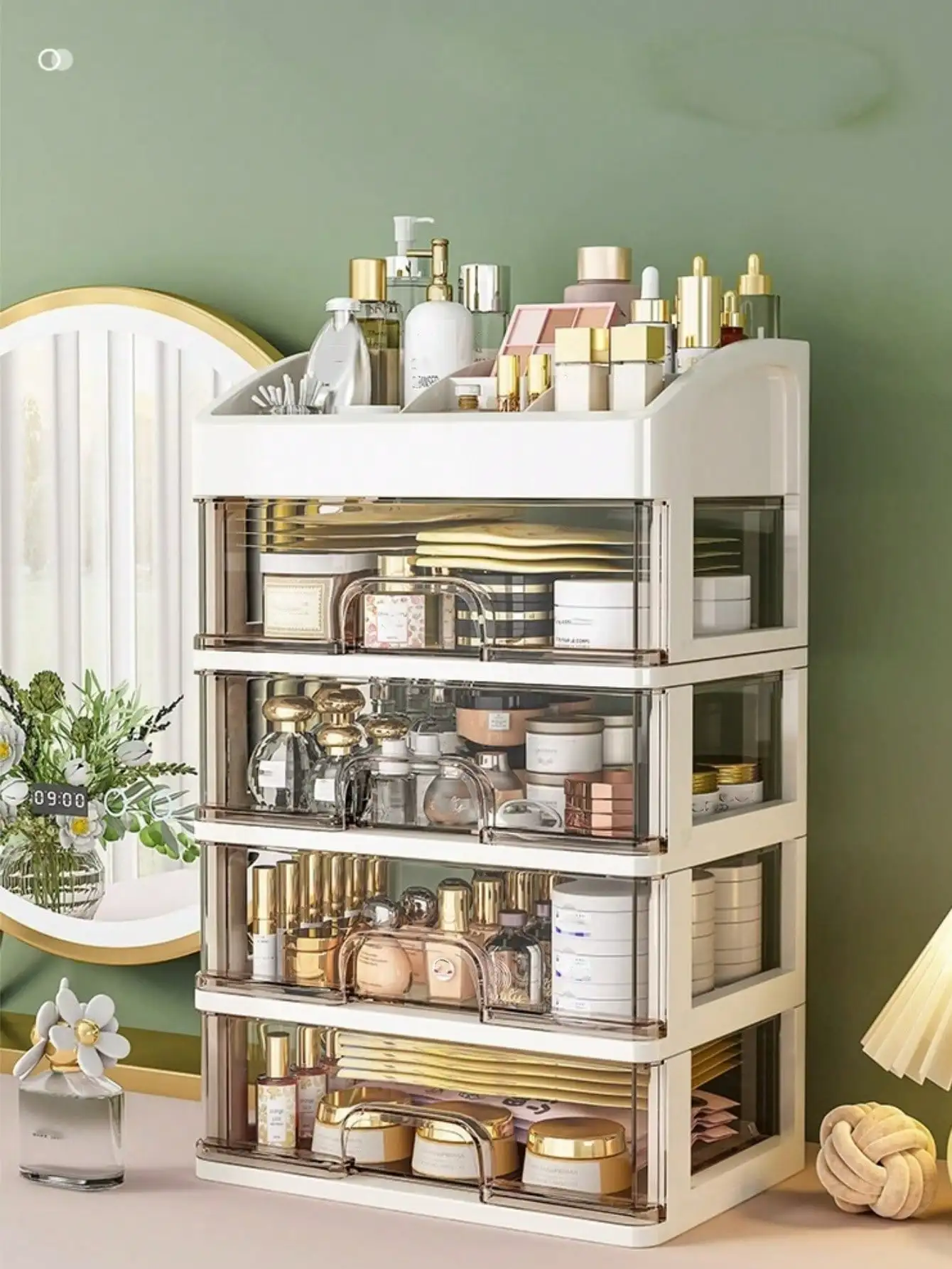 صندوق منظم مكياج محمول مكون من 1-3 طبقات مع أدراج لتخزين مستحضرات التجميل