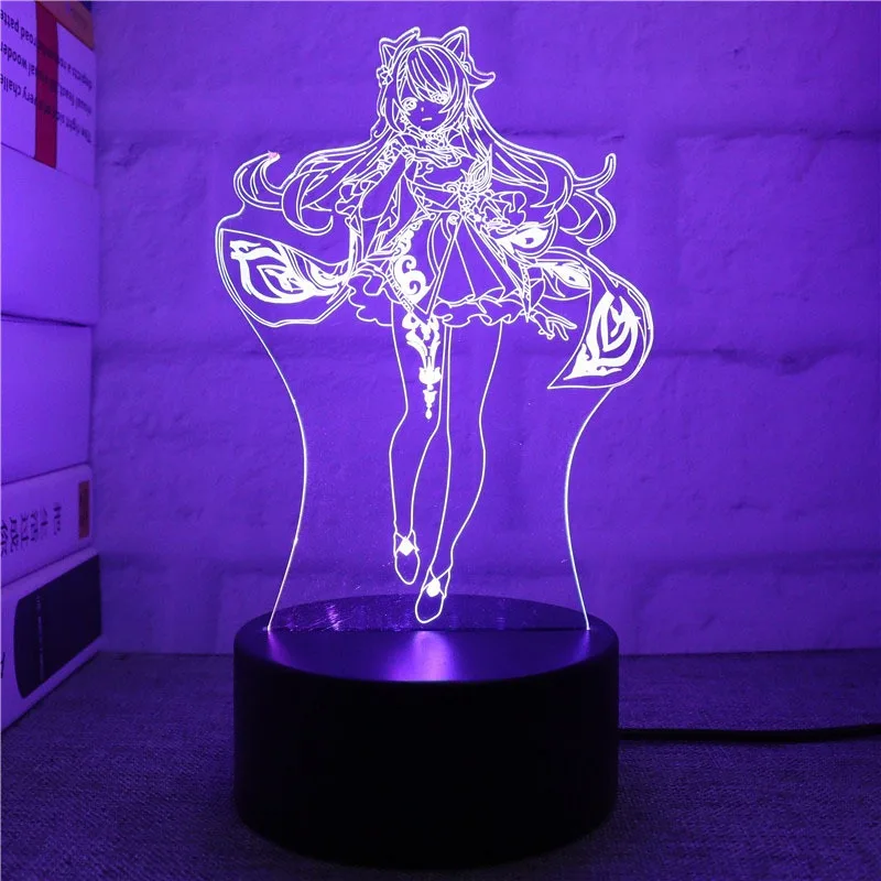 Genshin Impact 3D LED Night Lights Anime Figure Aether Lumine Hu Tao Keqing Klee Qiqi Desk Lamps Kids Kawaii Bedroom Decoration