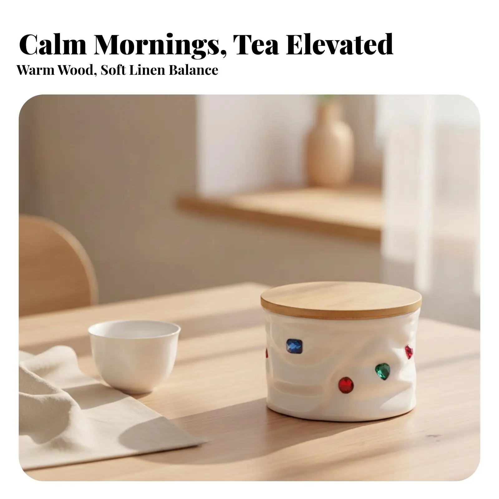 Airtight Sealed Storage Jar Ceramic Faceted Jewel Design Wood Lid Kitchen Canister for Tea Grains Dried Snacks