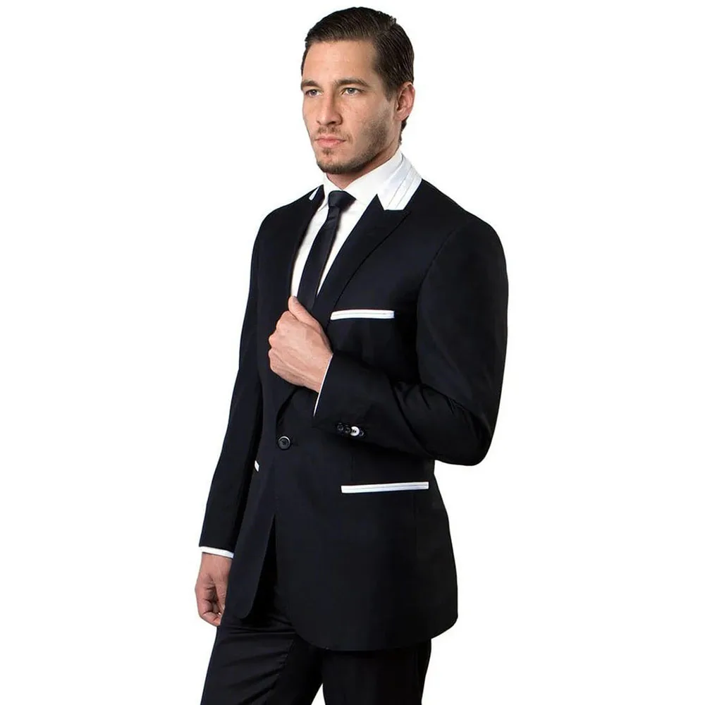 Trajes negros ajustados para hombre, Blazer elegante con un solo pecho, longitud Regular, chaqueta de 2 piezas de alta calidad, pantalones, trajes para boda