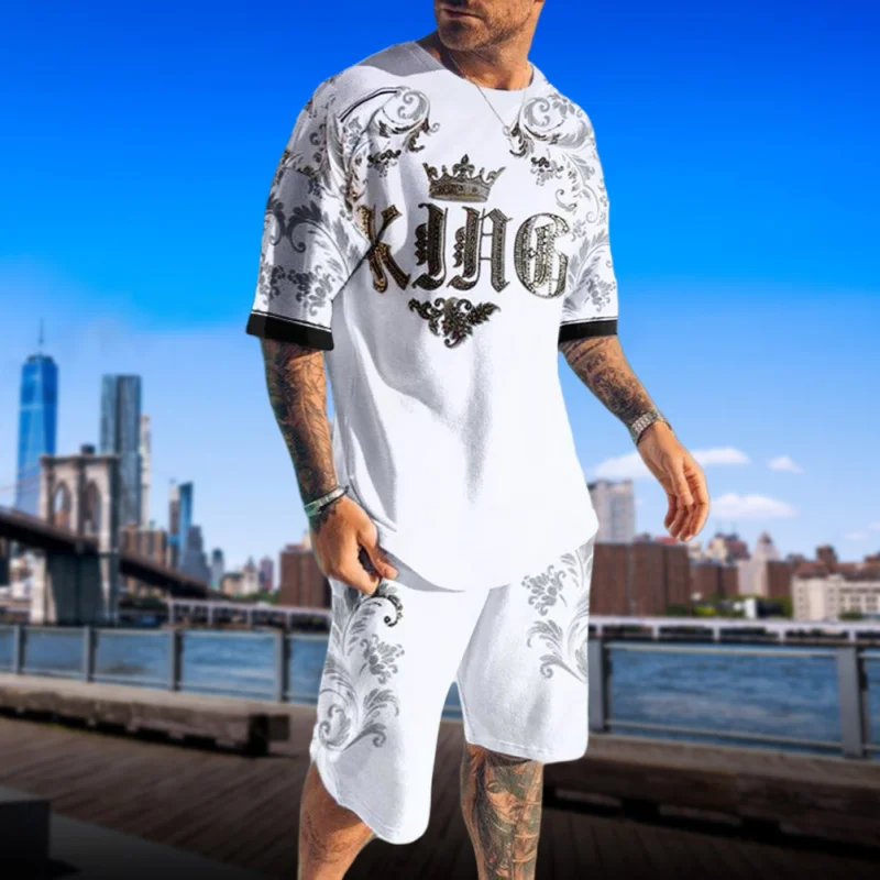 

Men's New Quick-drying T-shirt Shorts Set American Fashion Trend Beach Set High-quality Luxury Y2K Simple Short-sleeved Shorts