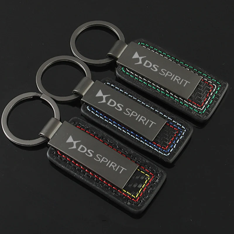 Car Styling Alloy Keychain Carbon Fiber Keyring for Citroen DS Spirit Logo Key Chains Rings Buckle Pendant Gift Auto Accessories