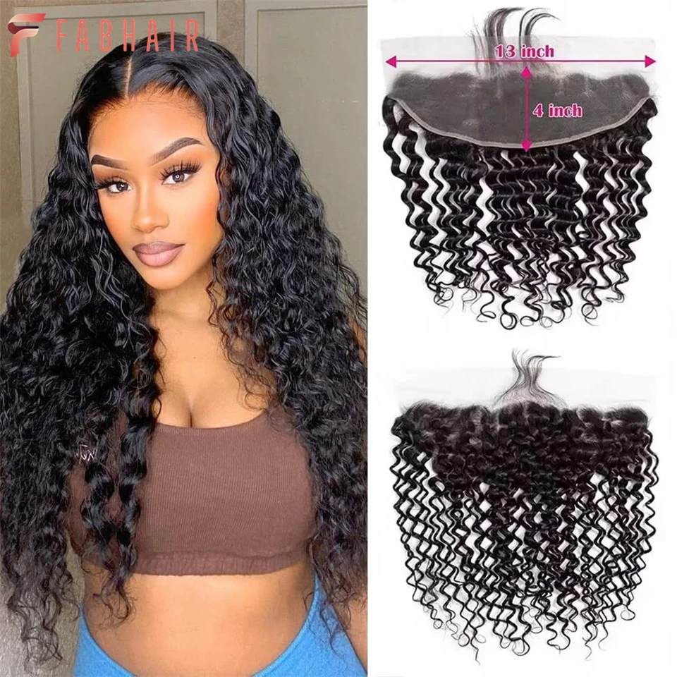 

13x4 Deep Wave Ear to Ear Lace Frontal 100% Unprocessed Brazilian Virgin Human Hair Swiss Lace Pre Plucked With Baby Hair