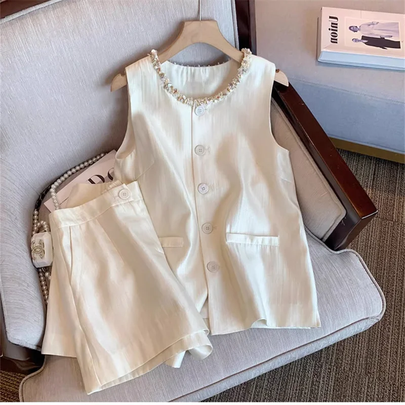 

Повседневный комплект из двух предметов с высокой талией для мужчин и женщин, летний свободный жилет Faion, одежда Ele Sle, круглая кнопка Ne Button Clo...