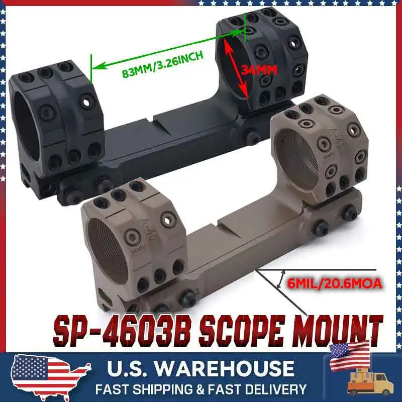 

6 MIL 20.6MOA Scope Rings 1.54 inch for 1913 Picatinny Rails, AR15, M4 one Piece Scope 34mm Mount, Desert Black Color,US Stock