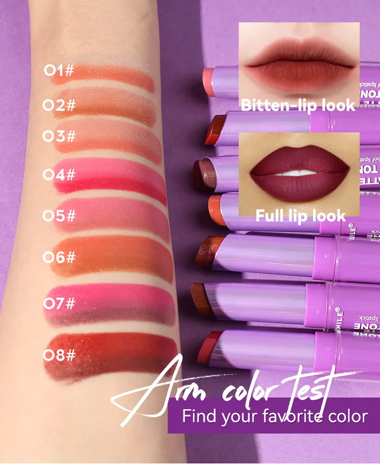 Tweekleurige lippenstift Parelmoer Lipliner Natuurlijke matte lipbijtende make-up Blijvende hydraterende matte make-up Lipgloss make-up