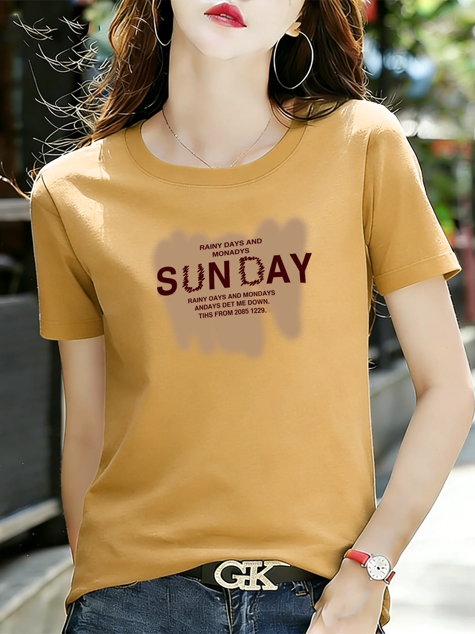 

Loose Fit Mom T-Shirt round Neck Casual Style Breathable Polyester Summer Top Korean Version Vitality Slimming Loose plus Size