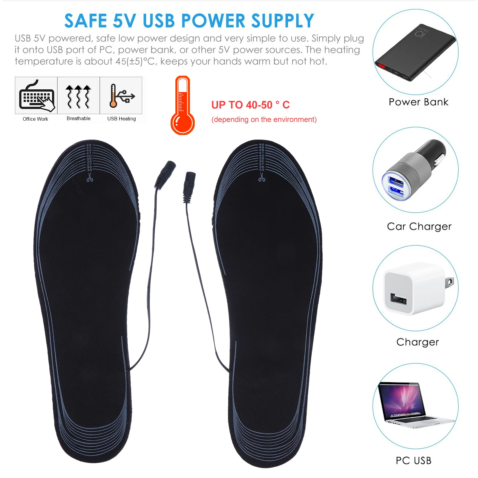 Heating Insoles Electric for Boots Free Cutting Heated Shoe Inserts Shoes