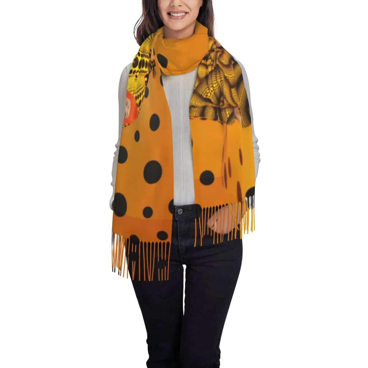 Customized Print Yayoi Kusama Pumpkin Scarf Women Men Winter Warm Scarves Aesthetic Dots Shawl Wrap