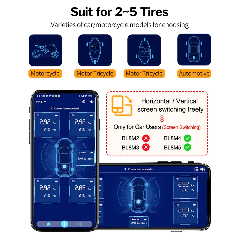 Deelife TPMS Android iOS Bluetooth-compatible Tire Pressure Monitor System for Car Motorcycle Moto Bike TMPS Sensor BLE Control