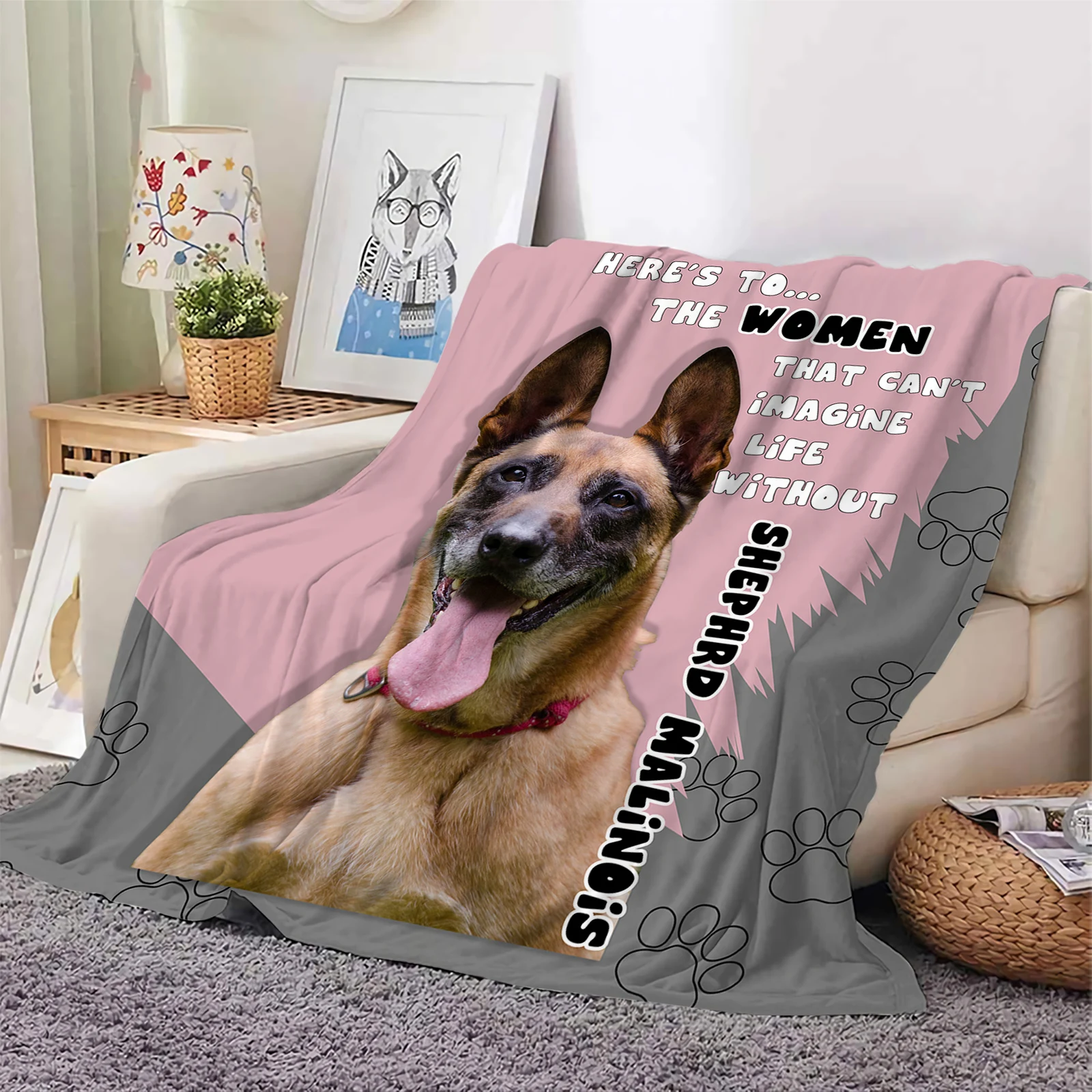 

Belgian Malinois Flannel Blankets Animal Dog Paw 3D Printed Throw Blanket Office Nap Travel Portable Quilts Dropshipping