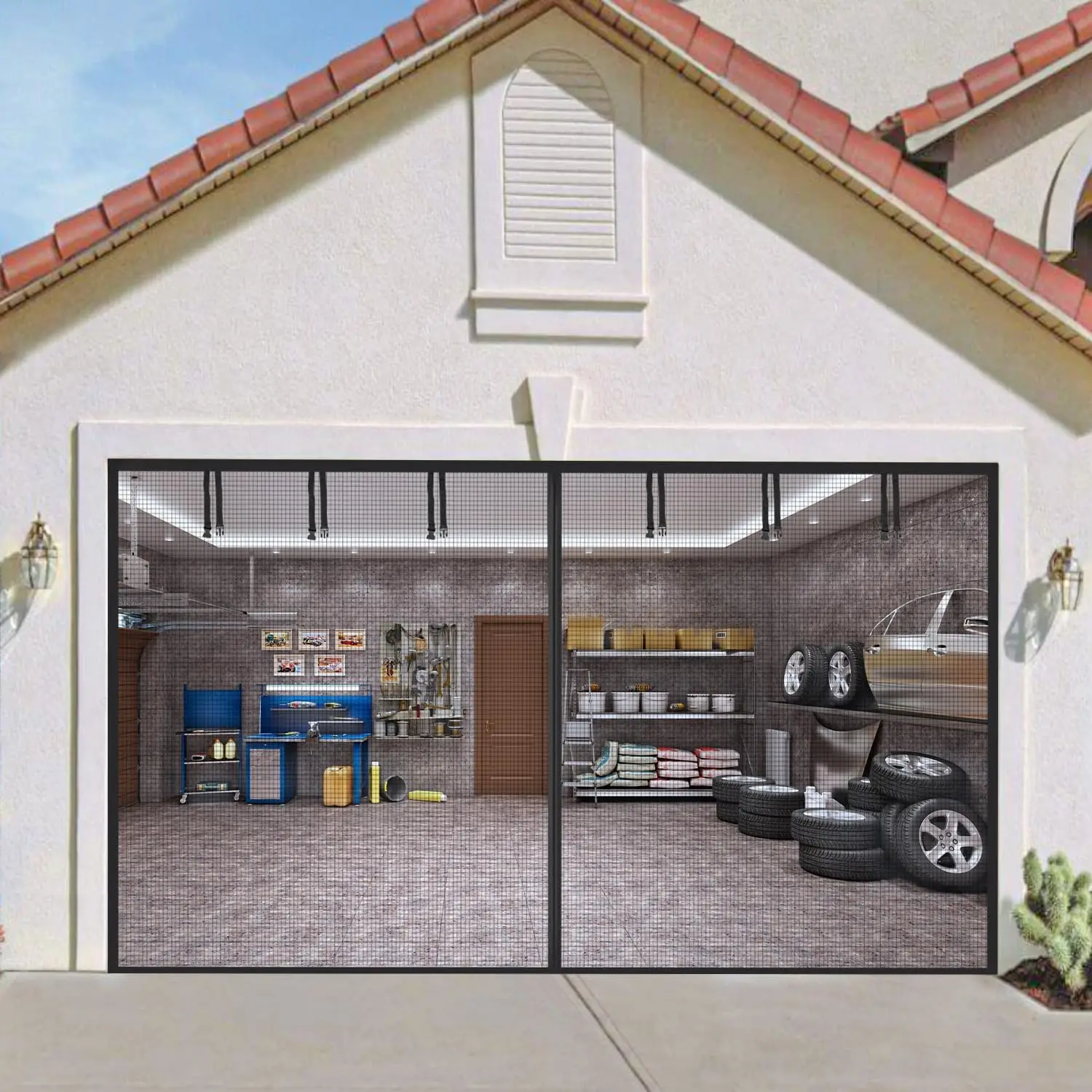

Garage Door Screen for 2 Car 16x7FT, Magnetic Closure Heavy Duty Garage Screen Doors Hands Free with 6 Roll Up Starps for Pat
