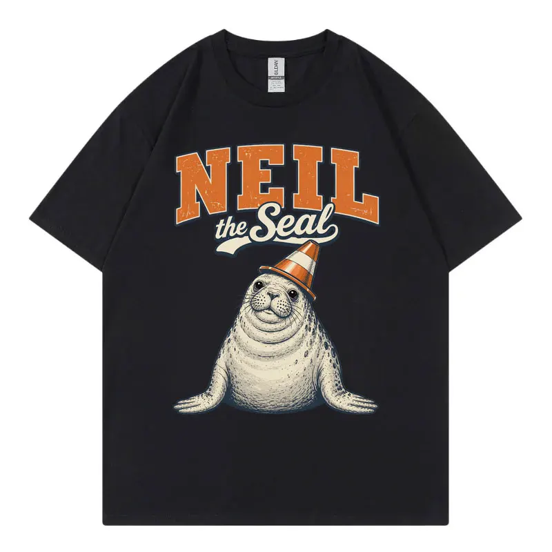Neil The Seal Traffic Cone Funny Meme  T-shirt High Street Fashion Trend Short Sleeve T Shirt Unisex 100%cotton Casual T-shirts