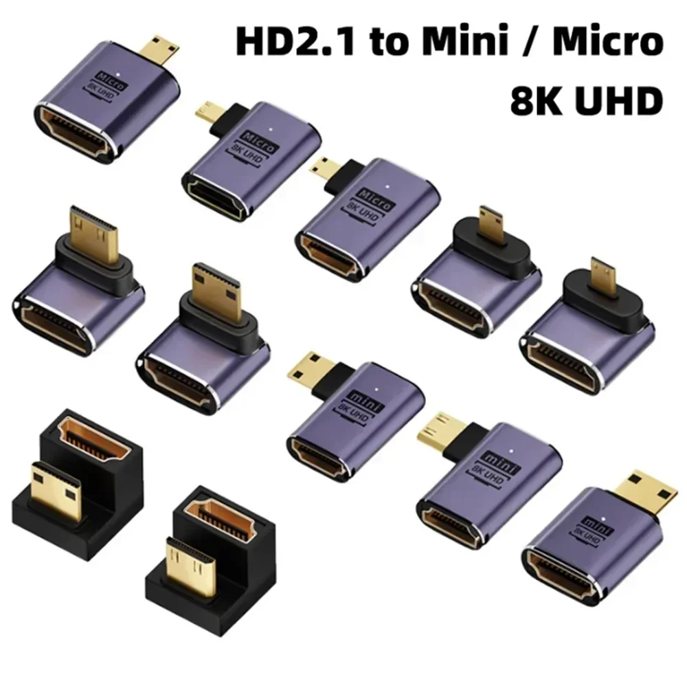 

8k 4K 120Hz 270 90 Degree Angled Adapter Mini Micro To HDMI-Compatible U Shape L Type HDMI Splitter Male To Female Converter