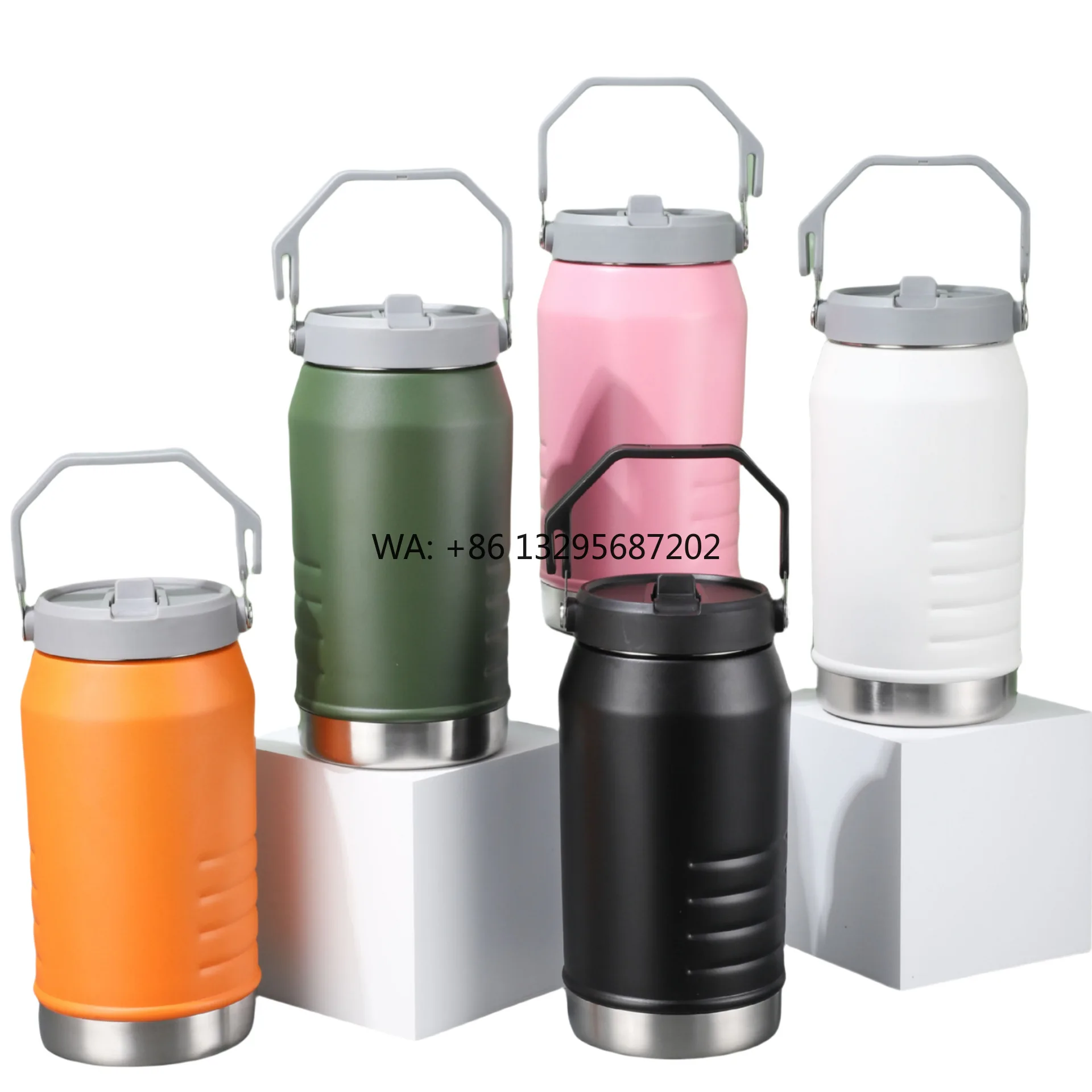 

New Portable Outdoor Travel Sports Water Bottle 304 Stainless Steel Vacuum Insulation Water Jug with Straw and Handle