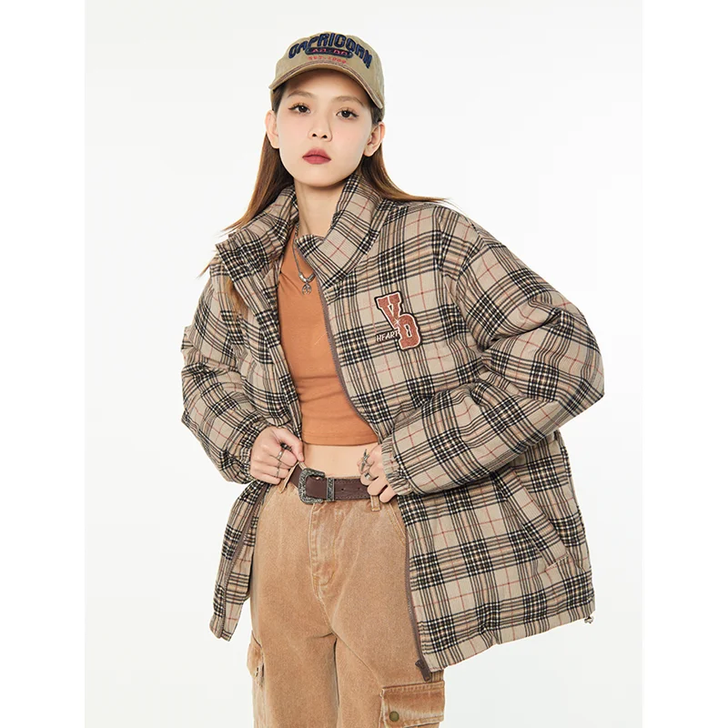 Women Brown Down Jacket Lattice Embroidery Coat Fashion Leisure Waterproof Thicken Warm Feather Duck Down Female Winter Outwear