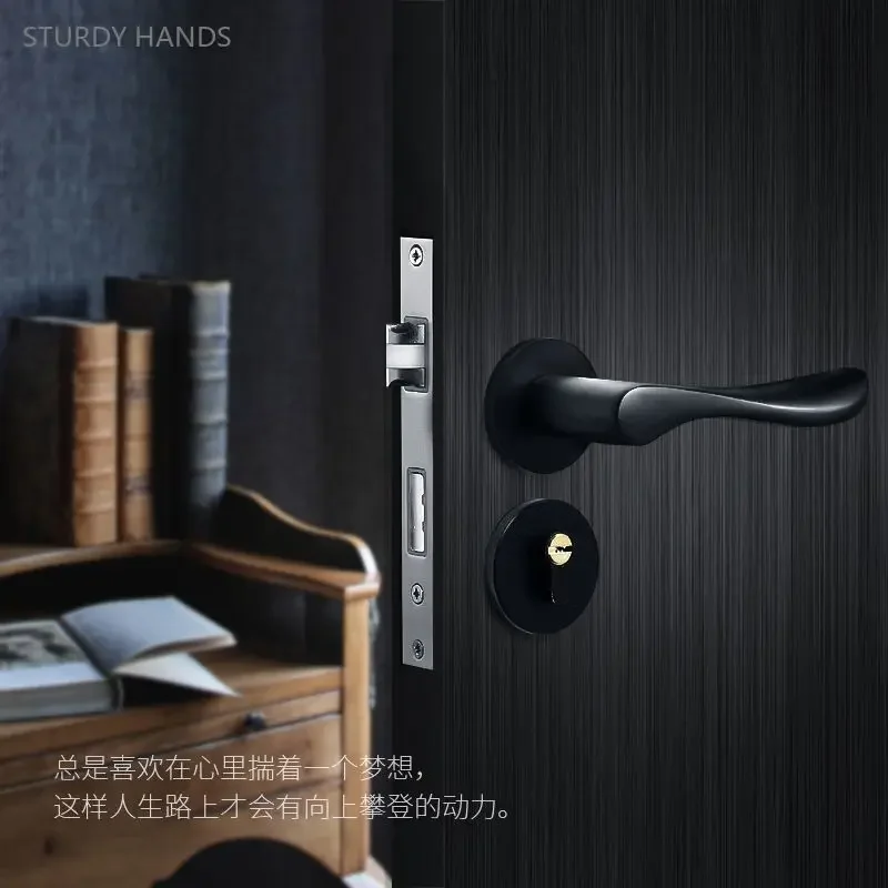 1 set of aluminum alloy indoor door locks household universal bedroom wooden door silent split handle lock with key