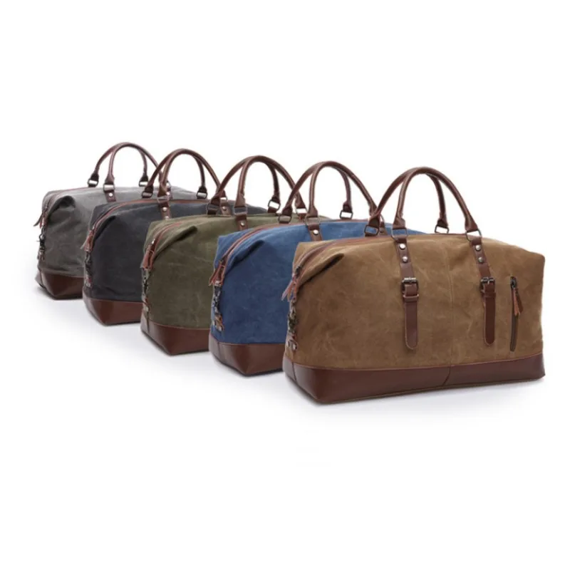 Bolsa de viaje de lona de cuero sintético para hombre, bolso de mano de gran capacidad para equipaje al aire libre, senderismo