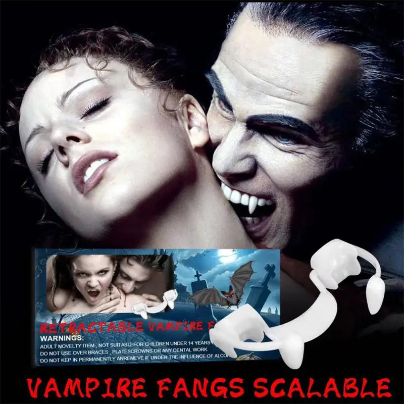 Retractable Vampire Fangs Teeth Scary Retractable Halloween Vampire Zombie Teeth Cosplay Props Werewolf Horror Teeth Fangs