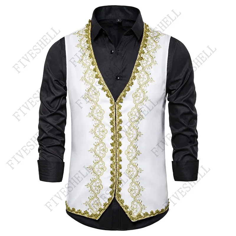 Chaleco barroco con bordado dorado Medieval para hombre, traje de Cosplay de Halloween, ajustado, color negro, 2024