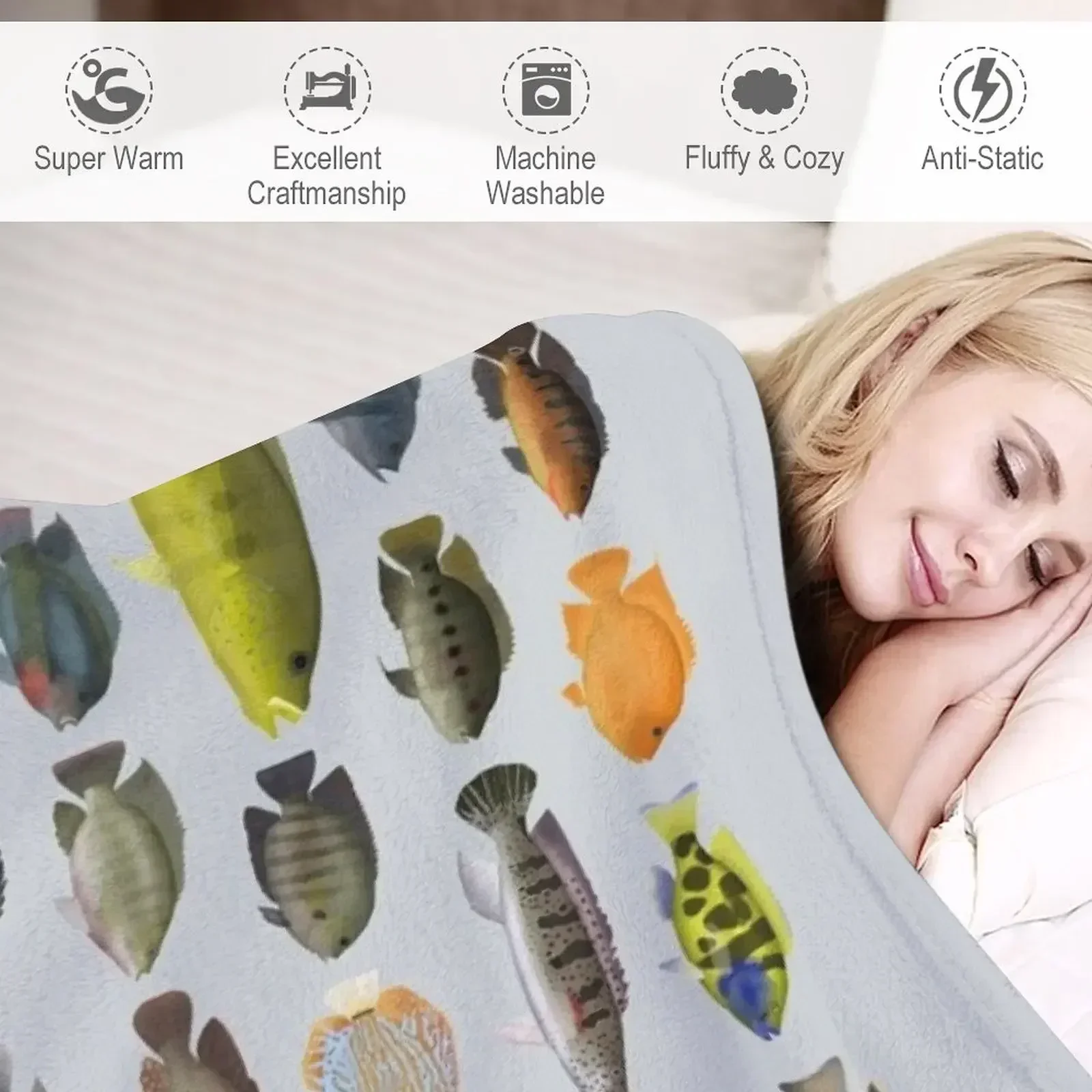 Cichlid Group Throw Blanket Hairys Beach cosplay anime Sofa Luxury Designer warm for winter Blankets 4