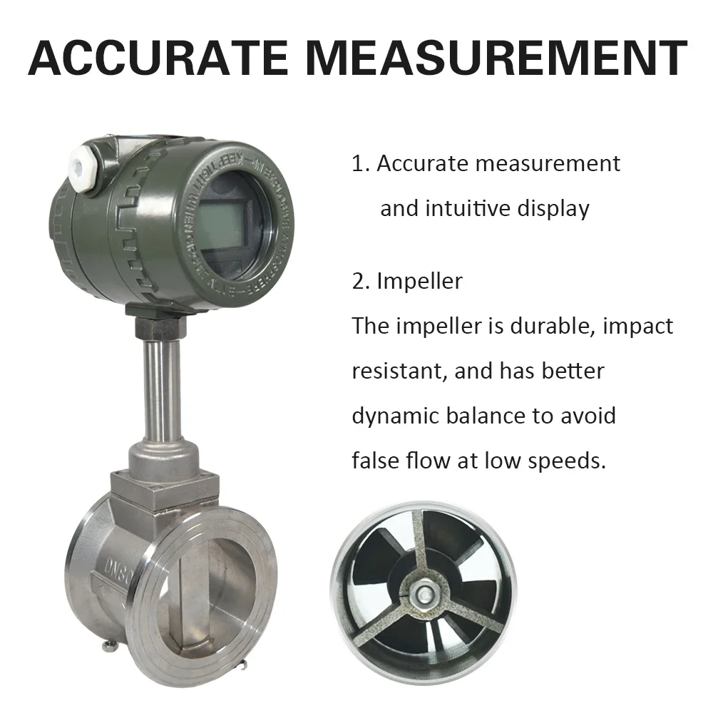 Wide Range 5-60m/s 4-20ma Vortex Flow Meter for Air Natural Gas Nitrogen Hydrogen Biogas Carbon Dioxide Measurement