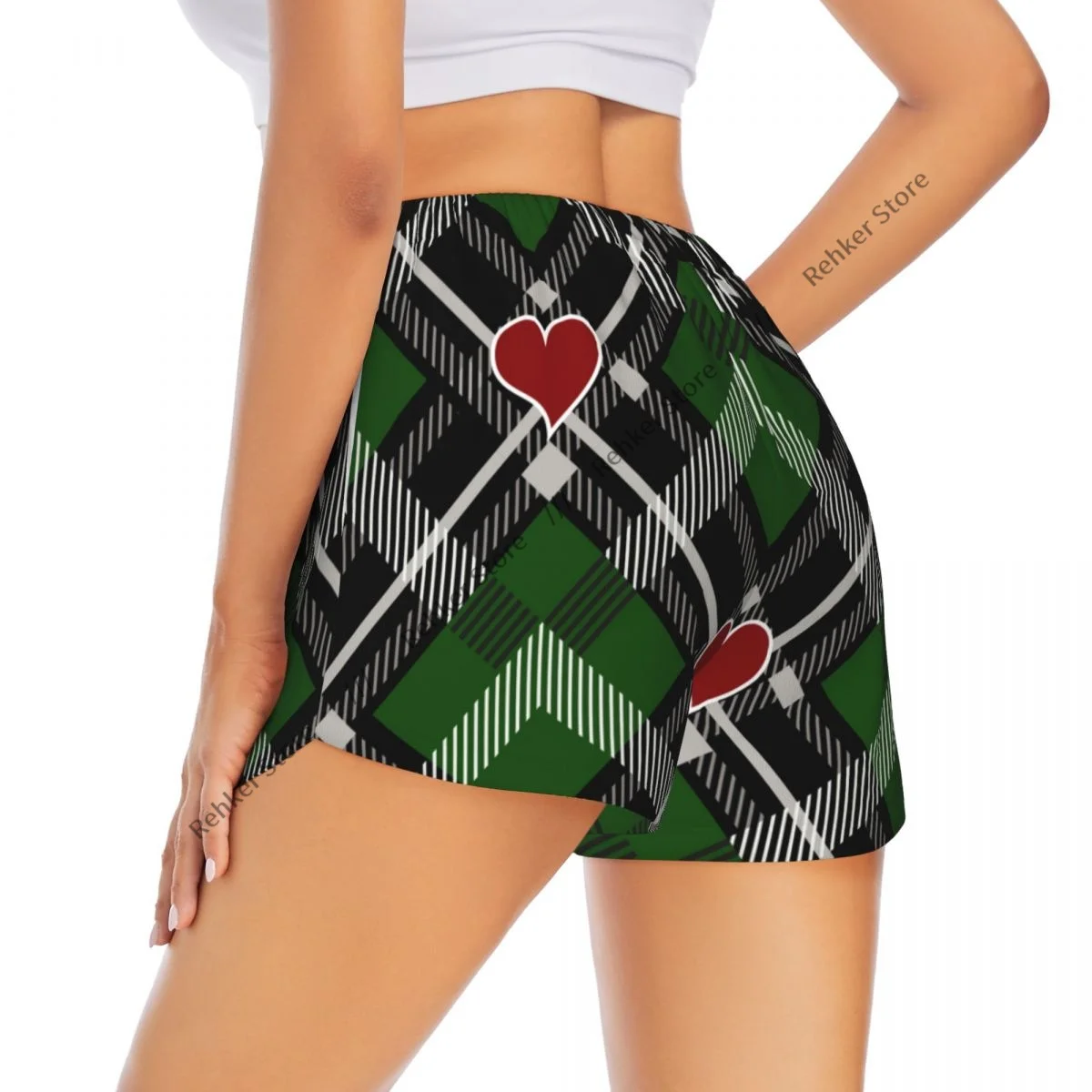 

Женская двухслойная быстросохнущая клетчатая клетка в клетку тартан и буйвол с сердечками для бега на открытом воздухе, фитнеса, тренировок, спорта