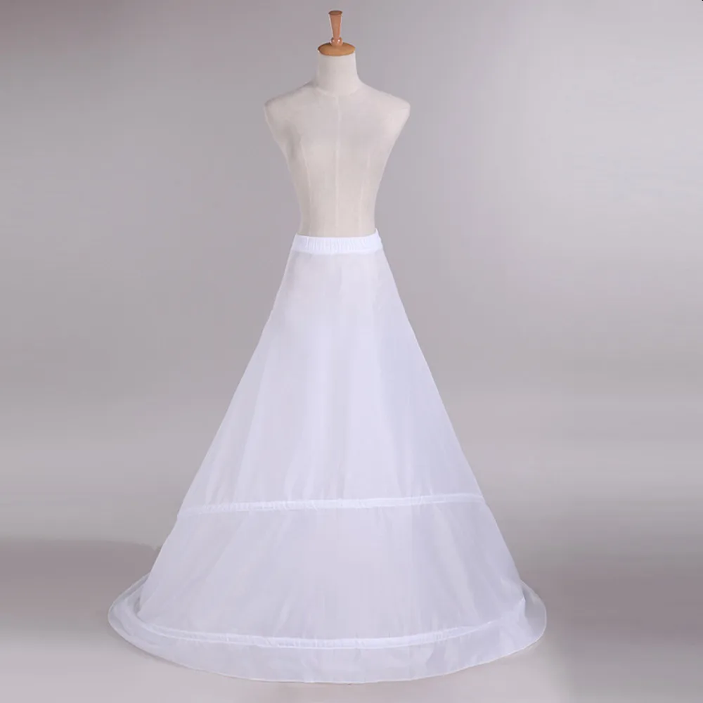 Acessórios de casamento saias com trem branco 2 aros underskirt crinoline para vestido formal de noiva em estoque