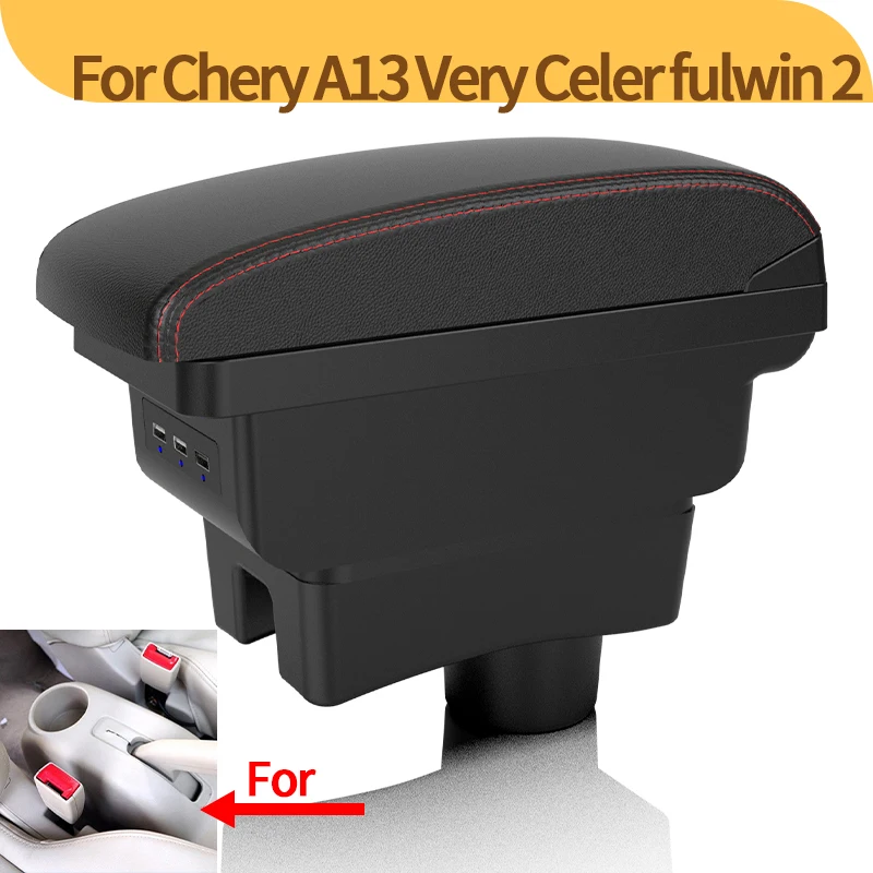 Para Chery A13 Fengyun 2 2008-2012: Modificação do console central do carro, console central elevado com armazenamento de camada dupla e apoio de braço atualizado.