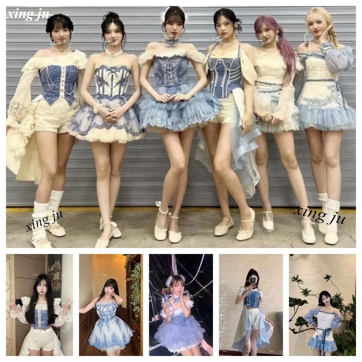 

Kpop Women Group Summer New Party White Sweet Strapless Princess Short Dress Jazz Dance Show Stage Costumes Holiday Rave Wear