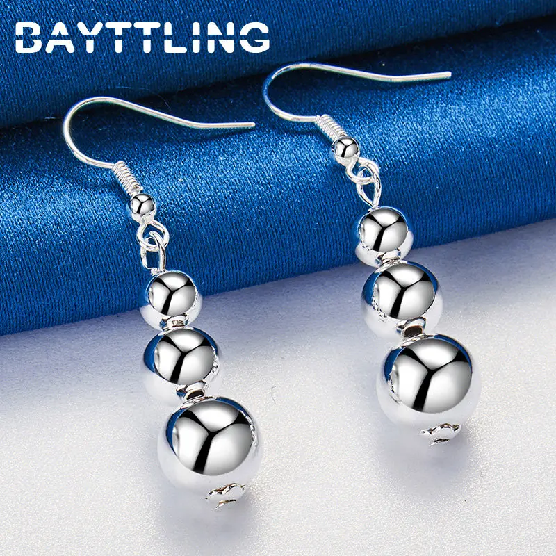 

BAYTTLING 925 Sterling Silver 45MM Luxury 3 Beads Earrings For Women Fashion Party Jewelry Gift Earrings