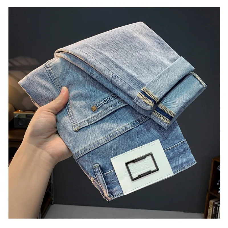 2024new jeans men\'s summer thin fashion brand printed slim fit skinny stretch micro loose casual Korean style cropped pants