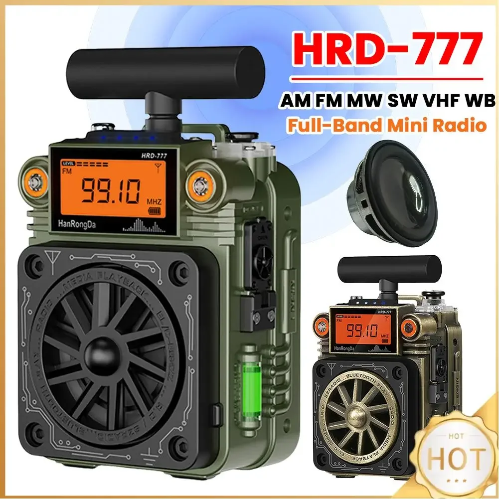 راديو صغير كامل النطاق مع مكبر صوت BT محمول AM FM MW SW VHF WB راديو جيب مناسب للتخييم في حالات الطوارئ