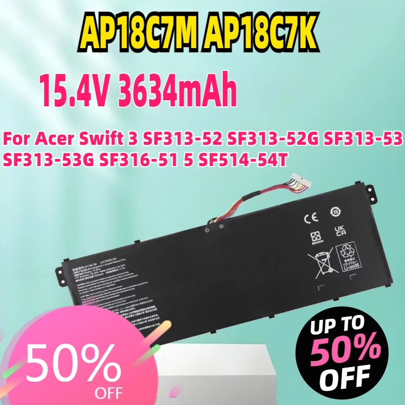 

New 15.4V 55.9Wh AP18C7K AP18C7M Laptop Battery For Acer Swift 3 SF313-53G SF316-51 SF313-52 SF313-52G SF313-53 5 SF514-54T