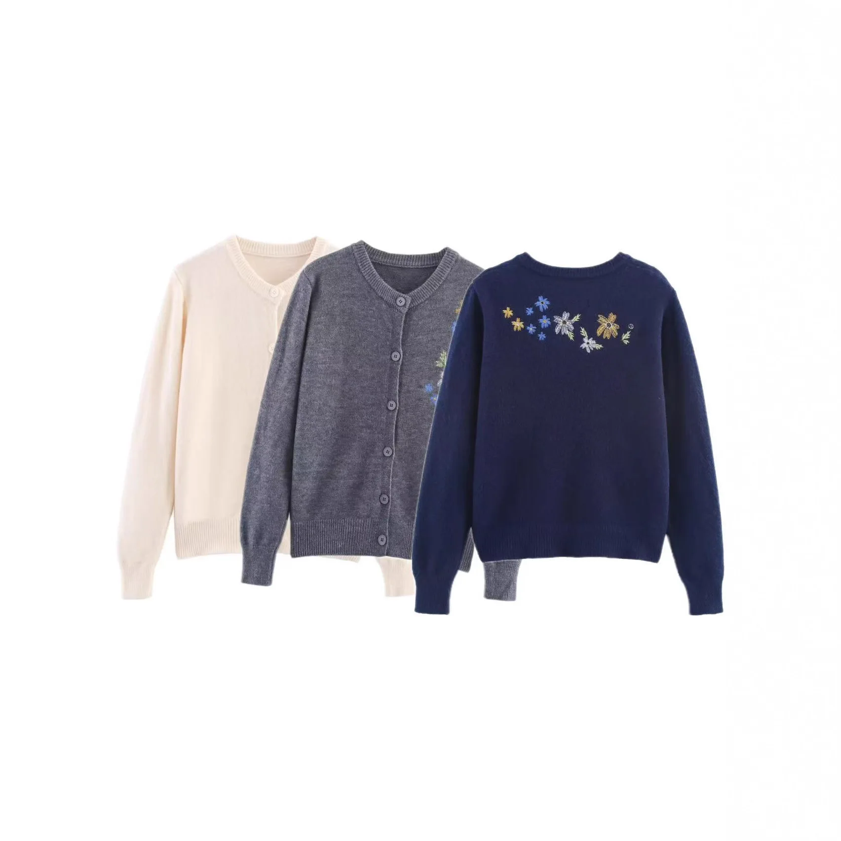 따뜻한 니트 스웨터 소형 아우터웨어 무거운 자수 꽃 여성 패션 가을 신상품 탑