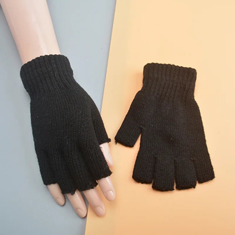 Warm Half-Finger Knitted Wool Gloves Thick Wool for Winter Flexible for Office Typing/Electric Bike Riding/Daily Walking ﻿