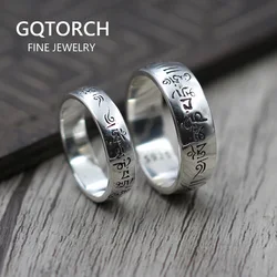 925 Sterling Silver Six Words Om Mani Padme Hum Rings For Couple Lovers Tibetan Shurangama Mantra Rings Buddhism Jewelry