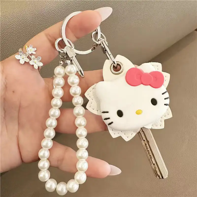 Sanrio Hello Kitty funda protectora para llave llavero tarjetero de acceso lindo Anime perla llavero colgante Kawaii chica regalo