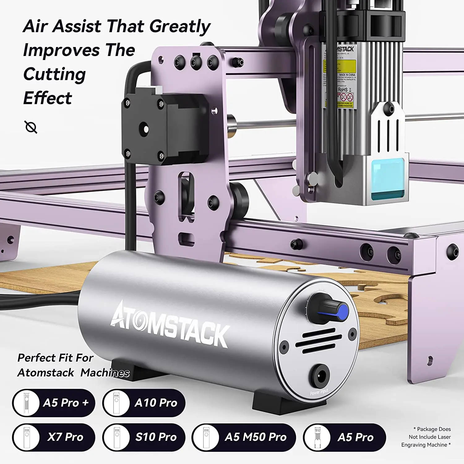 ATOMSTACK Air Pump Set 10-30 L/Min for A10 X7 S10 Pro Laser Engraver Air Assist Kit Accessories 2m Pipe Edge Cleaner Smoother