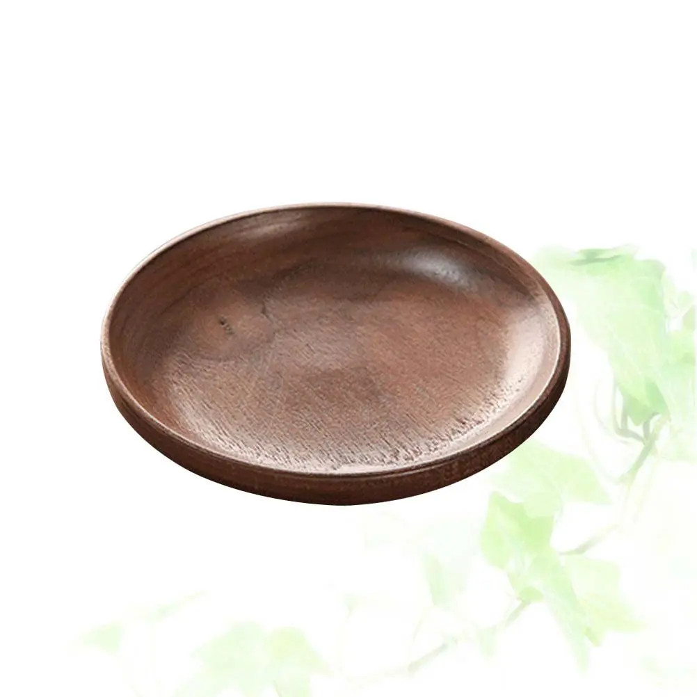 

1Pcs Wooden Dinner Tray Black Walnut Japanese Style Round Snack Dish Ecofriendly Serving Plate Dessert Tableware 20x20x2cm