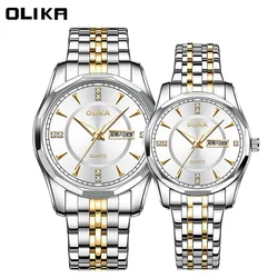 Men's and women's couples watch Waterproof Watch glow-in-the-dark quartz watch Double calendar stainless steel fashion watch