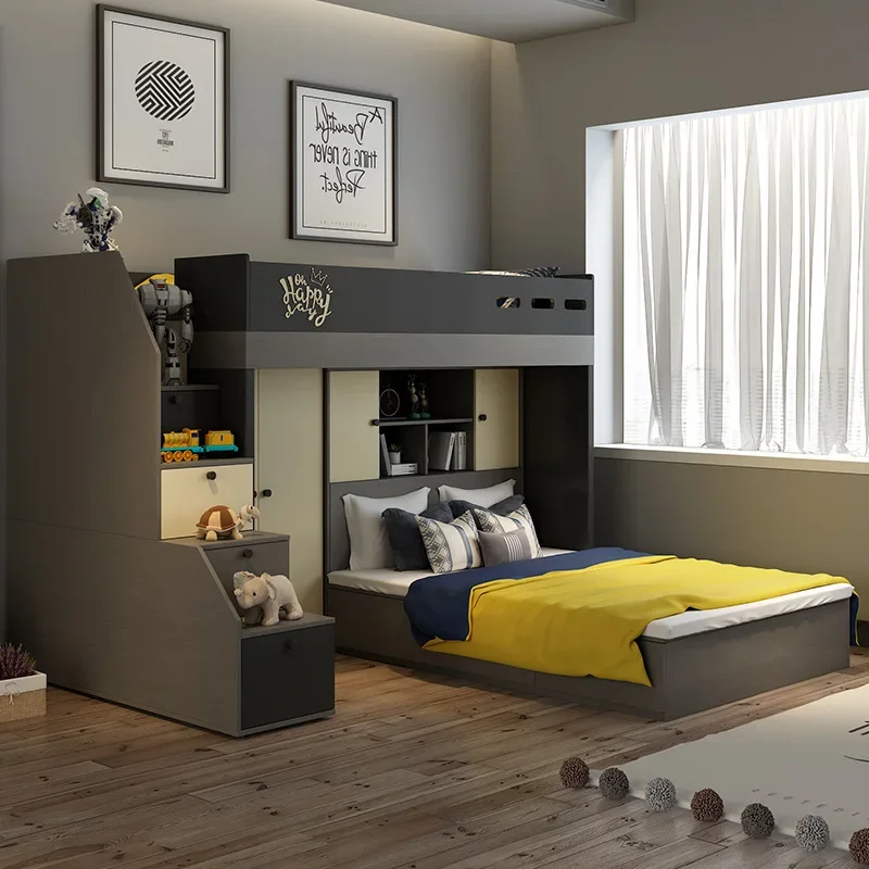 

Nordic multi-functional mother bed modern minimalist high box wardrobe bed under the bunk