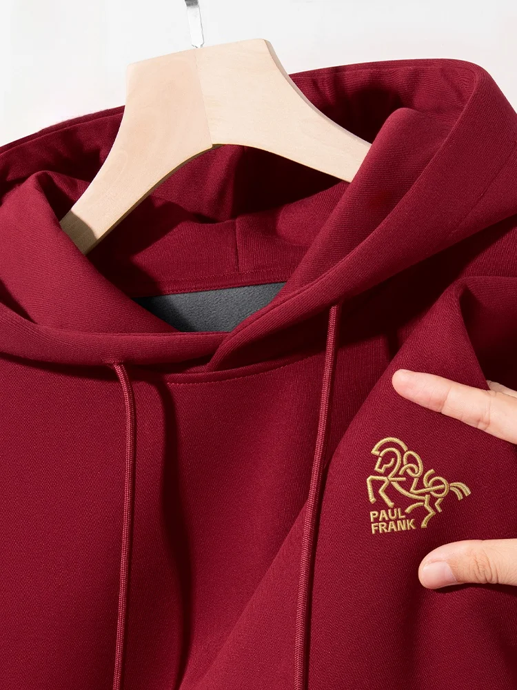 

Men's Hoodie Sweatirt Wine Red Fce Lined Autumn Winter Coat Large Mouth Monkey Print Casual Streetwear