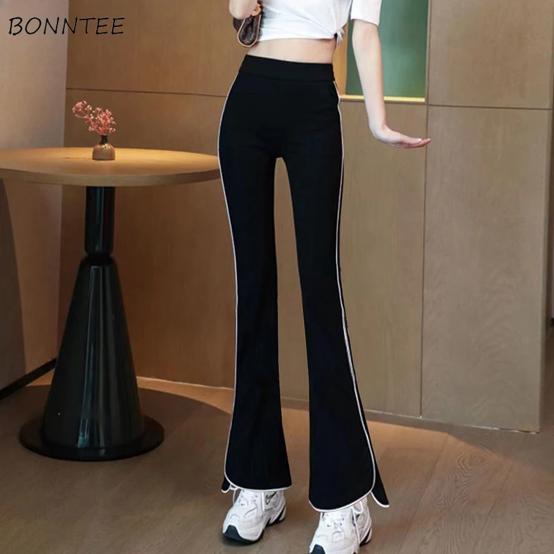 

Casual Pants Women Slit Slim Fit Flared Design High Waist Streetwear All-match Fashion Korean Style Vintage Spring Autumn Chic