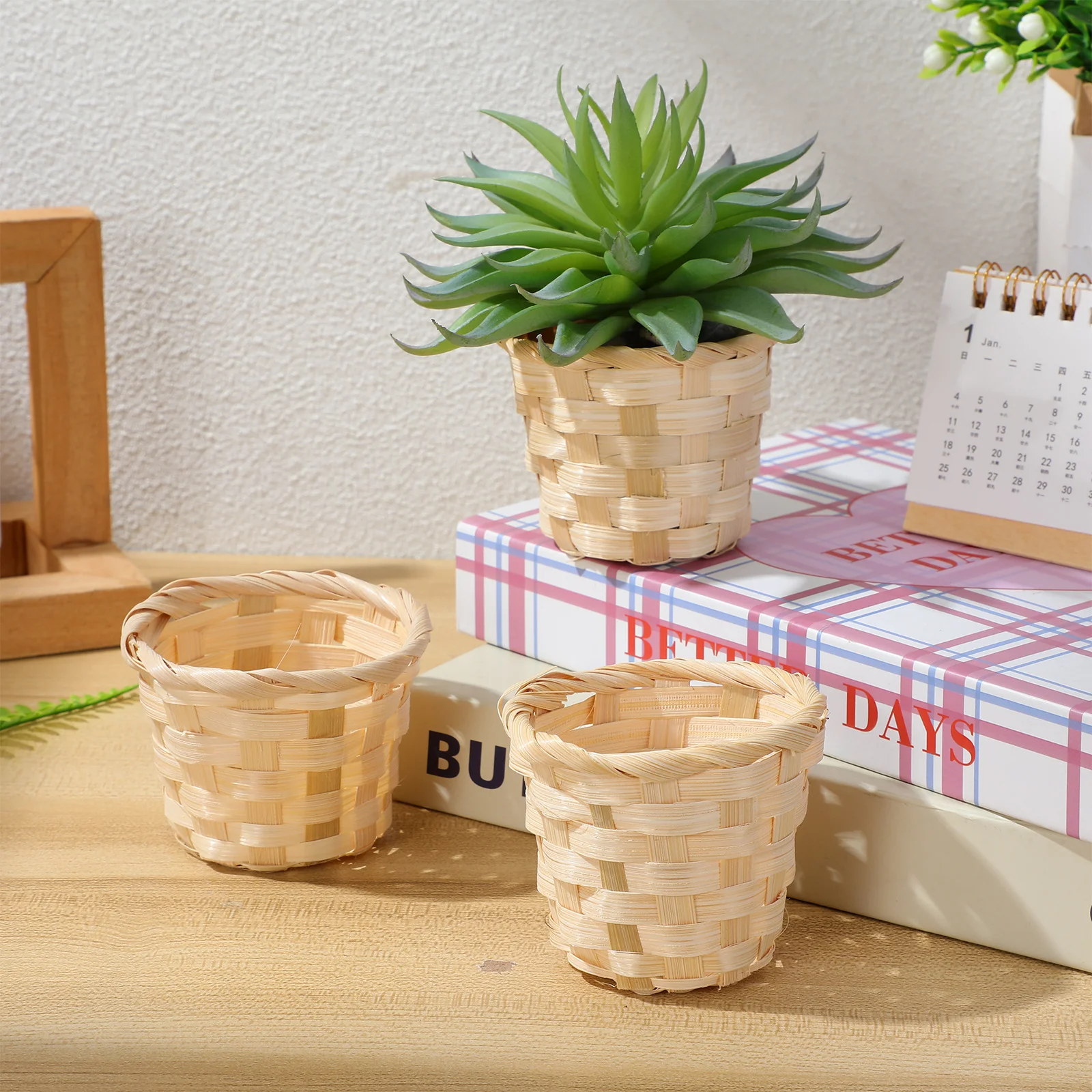 

5Pcs Bamboo Basket Woven Storage Container Multi Purpose Serving Basket for Kitchen Pantry Organization