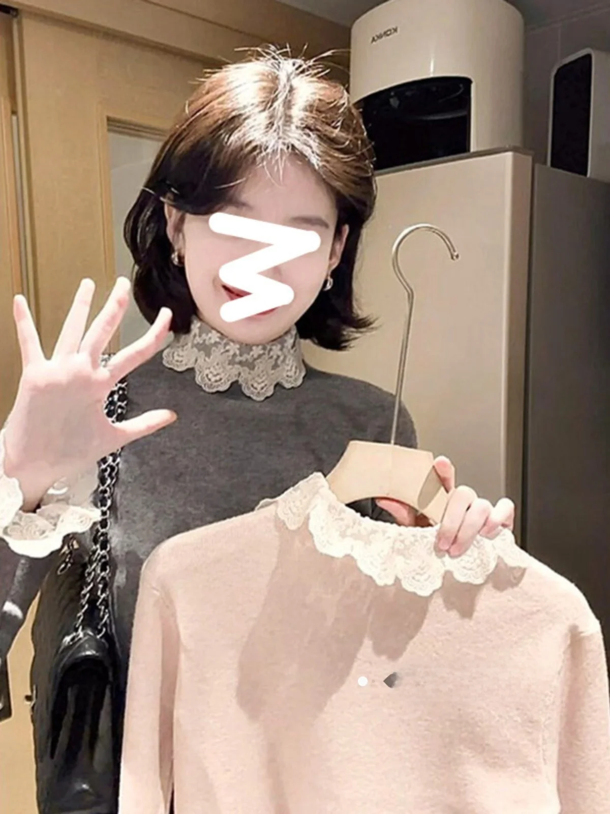 

Зимний свитер с высоким воротом и кружевной отделкой, мягкий, вязаный, из велюра, с длинными рукавами, повседневный, приталенный, с круглым вырезом, трикотажный.