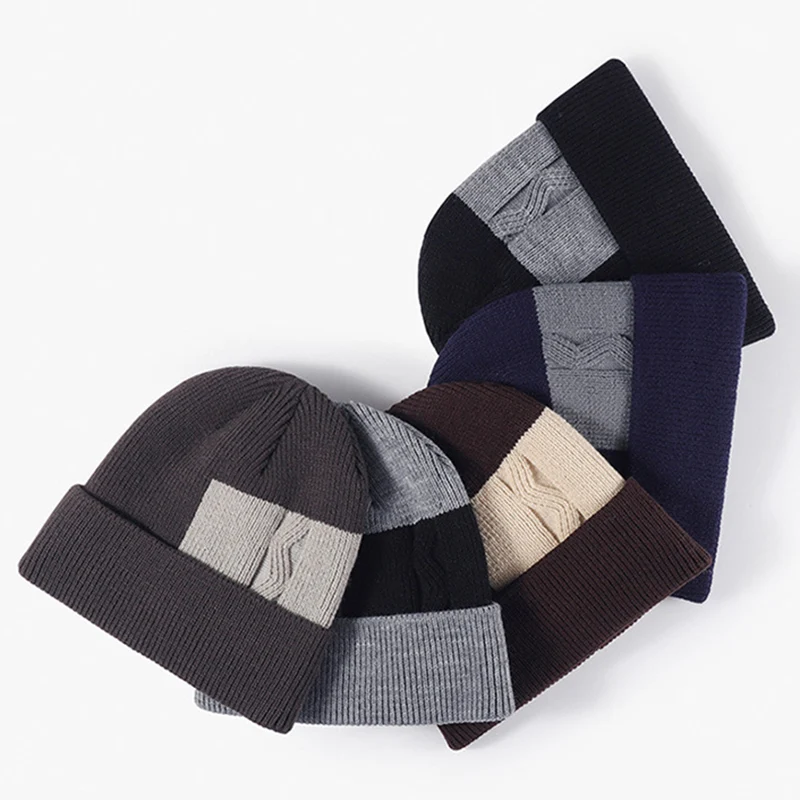 New Basic Cuffed Cozy Ear Flaps Stretchy Beanie Hat Fleece Lined Men Knit Hat Color Block Winter Hat Outfit Thick Skull Hat
