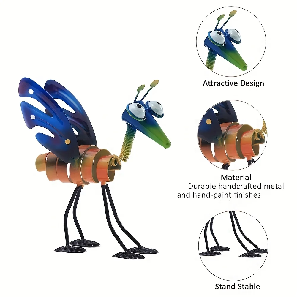 Mini Metal Grasshopper Statue Garden Decor Cartoon Insect Ornaments for Yard Art Lawn Patio Flowerpot Outdoor Housewarming Gift